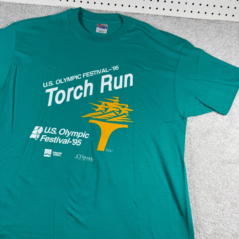 1995 US Olympic Festival Torch Run Vtg Hanes T-Shirt Mens XL Teal  USA Made